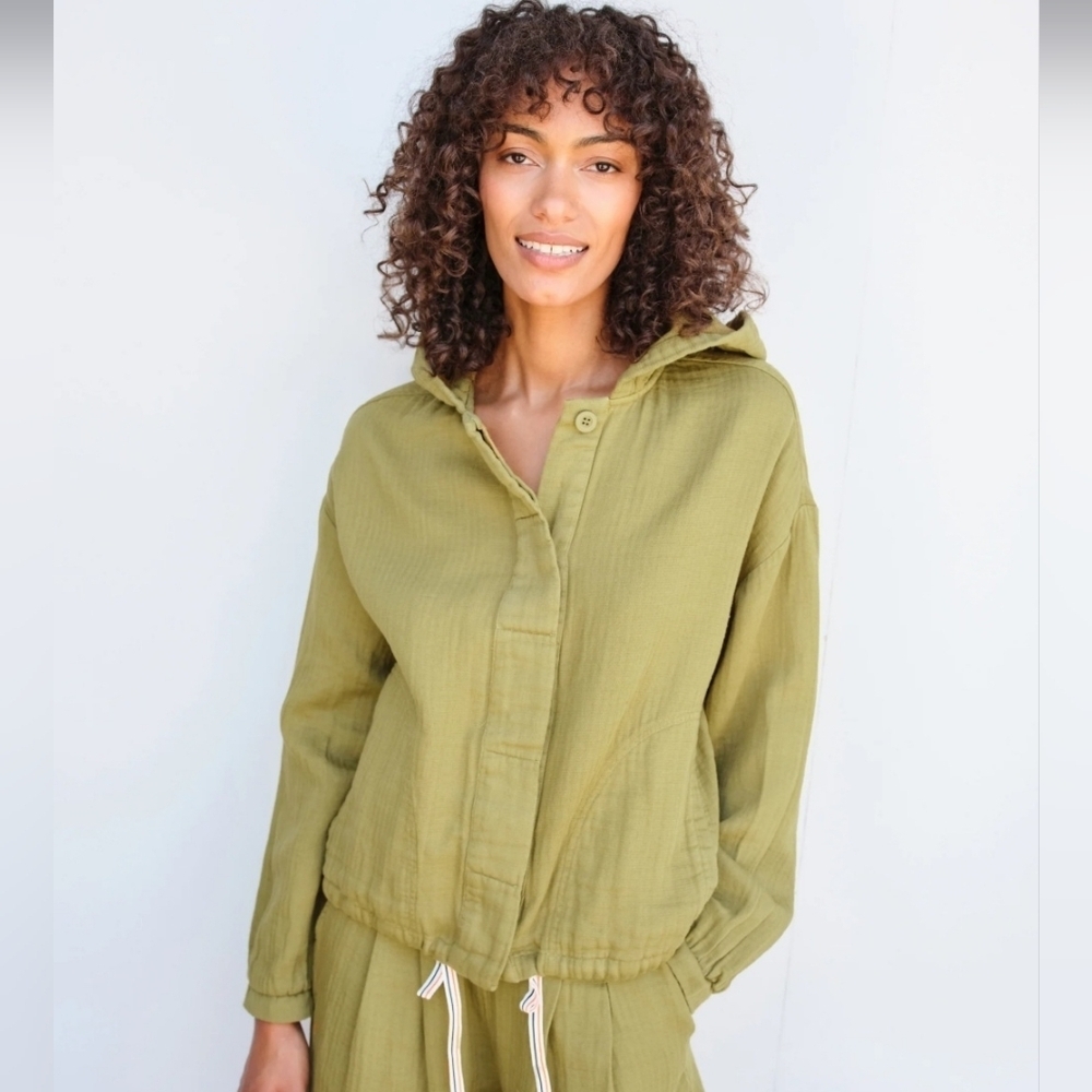 Sundry By Anthropologie Olive Green "Golden Hour" Utility Shacket Soft!! - Picture 3 of 8